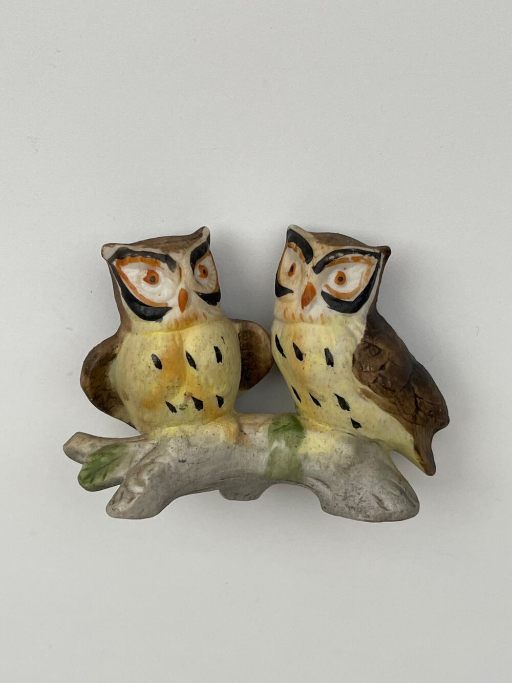 Vintage Lefton Cute Owls on a Branch Figurine